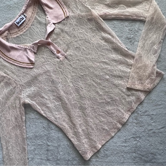 Rosa Cha Tops - Rosa Cha Romantic Victorian Floral Lace Collared Blouse Blush Pink Small